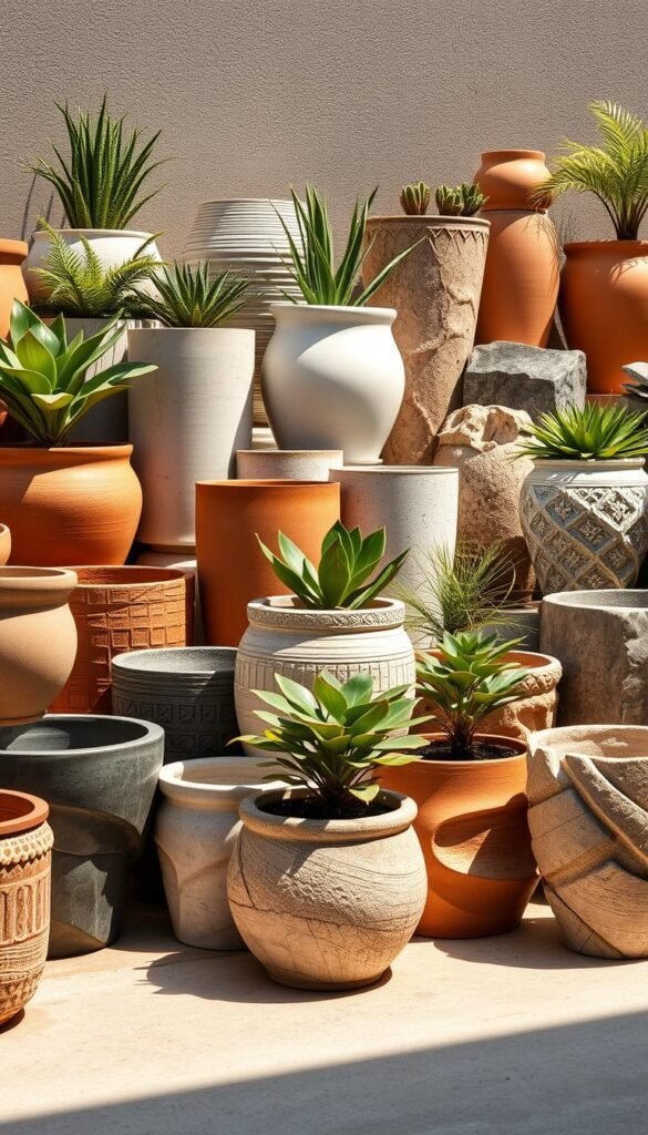 A carefully crafted array of exclusive plant pots, showcasing a diverse collection of high-quality, artisanal designs. Illuminated by warm, natural lighting that casts gentle shadows, highlighting the intricate textures and unique silhouettes of each piece. The pots are arranged in a visually striking composition, intentionally placed to create a sense of balance and harmony. The materials range from sleek, modern ceramics to rustic, hand-hewn stone, each exuding a distinct character that would elevate any outdoor space. The overall atmosphere is one of sophistication and attention to detail, inspiring the viewer to consider the transformative power of thoughtfully selected garden planters. A carefully crafted array of exclusive plant pots, showcasing a diverse collection of high-quality, artisanal designs. Illuminated by warm, natural lighting that casts gentle shadows, highlighting the intricate textures and unique silhouettes of each piece. The pots are arranged in a visually striking composition, intentionally placed to create a sense of balance and harmony. The materials range from sleek, modern ceramics to rustic, hand-hewn stone, each exuding a distinct character that would elevate any outdoor space. The overall atmosphere is one of sophistication and attention to detail, inspiring the viewer to consider the transformative power of thoughtfully selected garden planters.