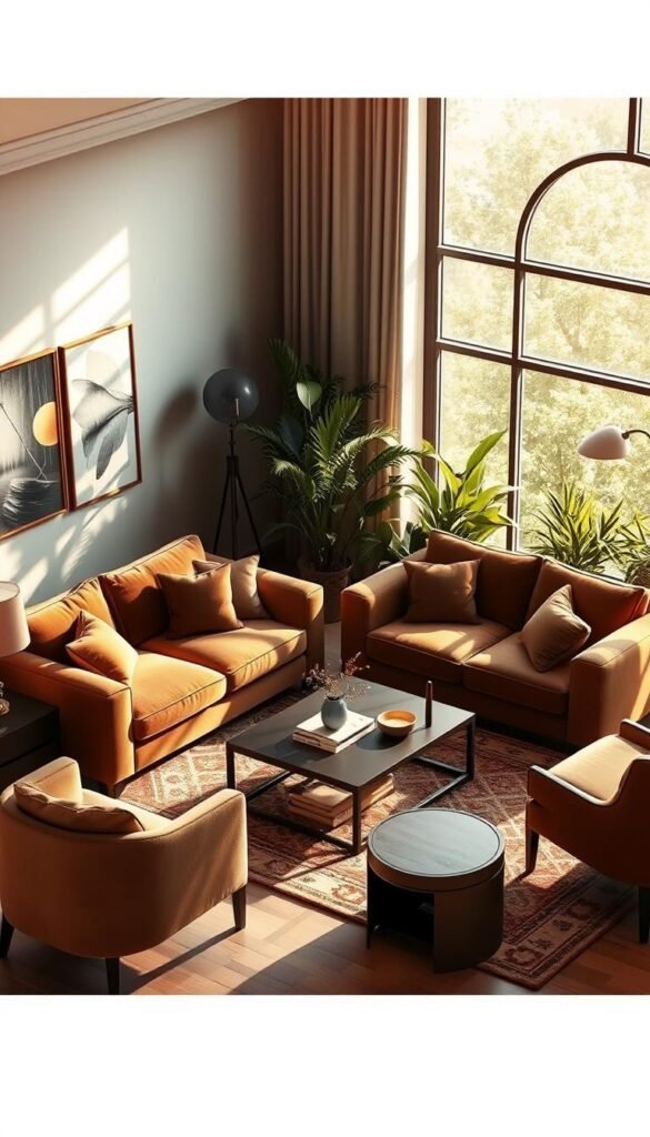 A cozy and inviting double sofa living room design, captured in warm, soft lighting that highlights the plush fabrics and rich textures. The luxurious sofas are positioned to create an intimate conversation area, complemented by a stylish coffee table and a mix of accent chairs. Lush greenery and tasteful artwork adorn the walls, while a large, airy window floods the space with natural light, creating a serene and harmonious atmosphere. The room's layout is carefully balanced, showcasing the versatility of this living room arrangement for spaces of various sizes. A cozy and inviting double sofa living room design, captured in warm, soft lighting that highlights the plush fabrics and rich textures. The luxurious sofas are positioned to create an intimate conversation area, complemented by a stylish coffee table and a mix of accent chairs. Lush greenery and tasteful artwork adorn the walls, while a large, airy window floods the space with natural light, creating a serene and harmonious atmosphere. The room's layout is carefully balanced, showcasing the versatility of this living room arrangement for spaces of various sizes.