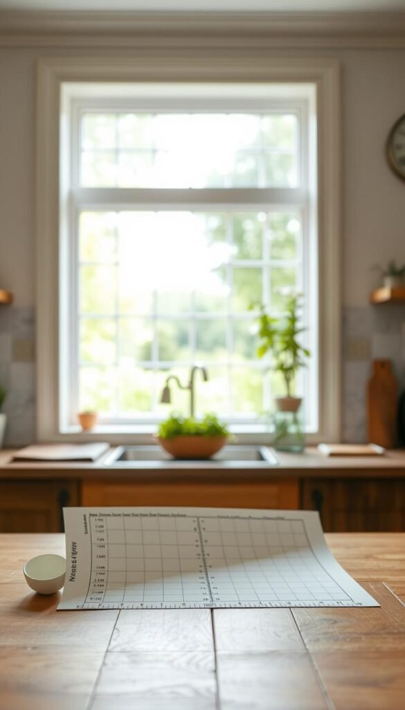A well-lit, beautifully composed kitchen interior, with a large window overlooking a verdant garden. In the foreground, a carefully placed measurement guide, with clear markings and dimensions, lays atop a sturdy wooden surface, ready to assist in the proper measurement of sage green curtains. The middle ground features a soft, natural lighting that filters through the window, creating a warm and inviting atmosphere. The background is blurred, allowing the viewer to focus on the task at hand, the process of measuring for the perfect curtains to elevate this calm, serene space. A well-lit, beautifully composed kitchen interior, with a large window overlooking a verdant garden. In the foreground, a carefully placed measurement guide, with clear markings and dimensions, lays atop a sturdy wooden surface, ready to assist in the proper measurement of sage green curtains. The middle ground features a soft, natural lighting that filters through the window, creating a warm and inviting atmosphere. The background is blurred, allowing the viewer to focus on the task at hand, the process of measuring for the perfect curtains to elevate this calm, serene space.