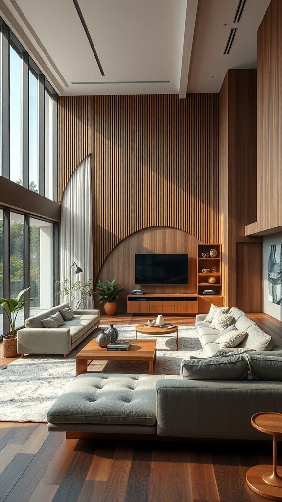 Minimalist transitional living room featuring a green sofa and defined spaces for a cozy atmosphere.