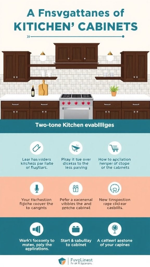 Two-tone kitchen cabinets featuring tan lower cabinets and white upper cabinets.