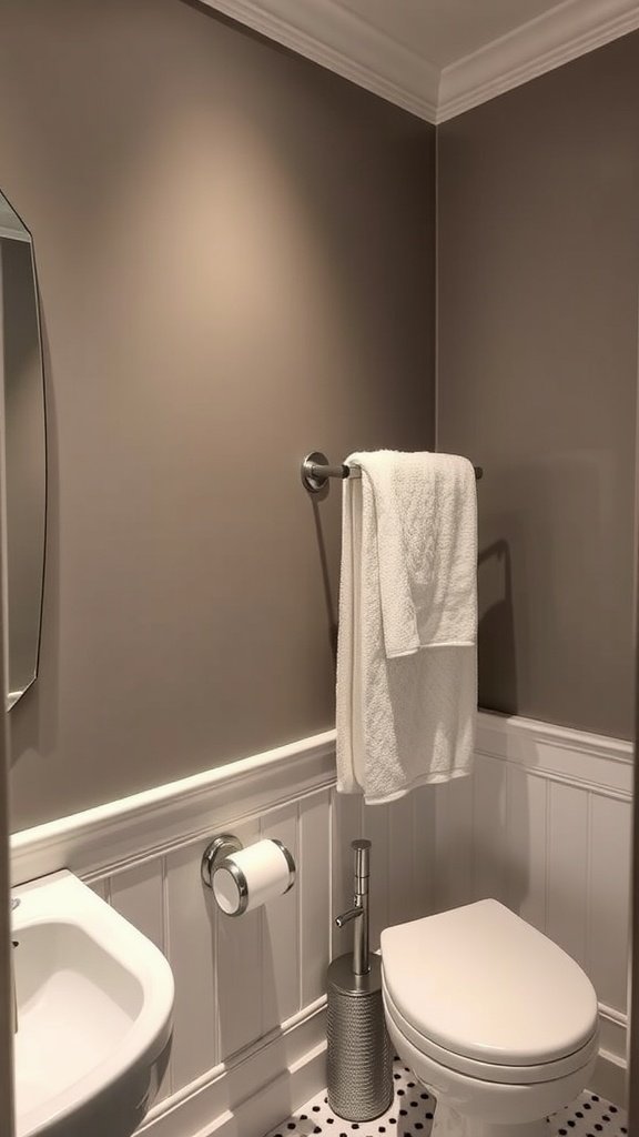 Small bathroom with a towel rack, toilet, and sink.