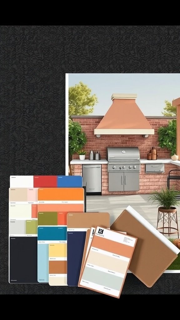 Color palette options for outdoor kitchen design with a rustic style.