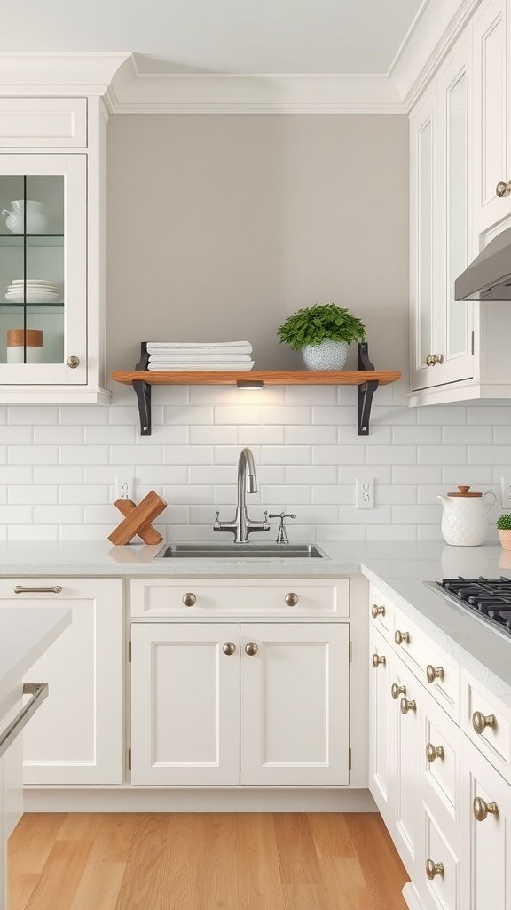 Image of a modern kitchen with classic white cabinets and a stylish design.