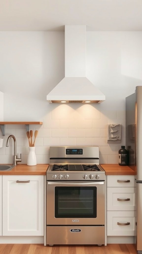 A modern kitchen with efficient ventilation and a stylish range hood.
