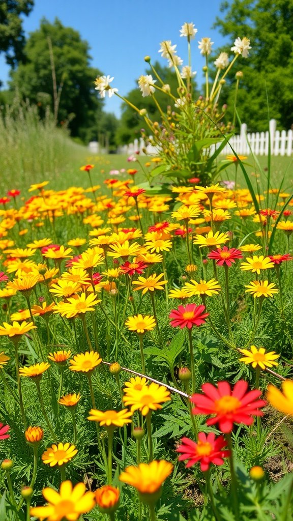 Colorful coreopsis flowers blooming with yellow and red petals in a garden