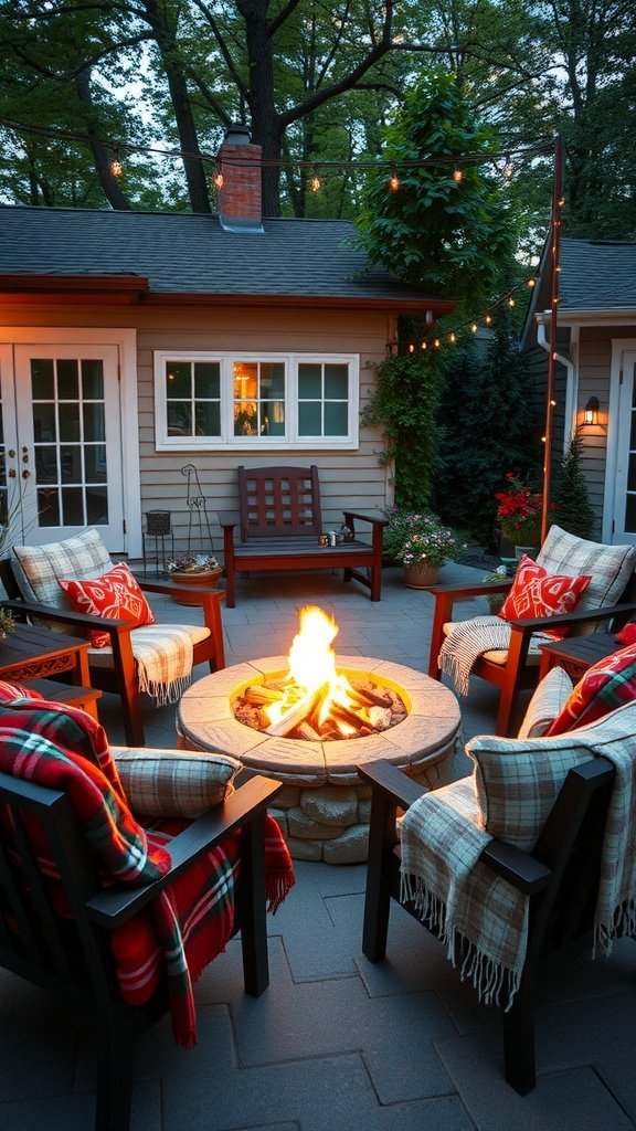 Cozy outdoor sitting area with a fire pit and comfortable chairs