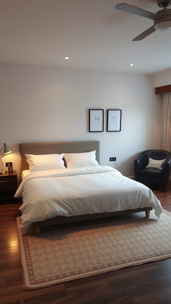 A cozy bedroom with two beds, soft bedding, and a warm atmosphere.
