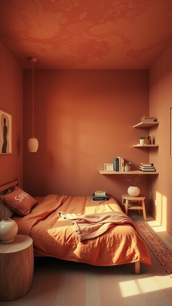 A cozy western-inspired bedroom with warm desert tones.