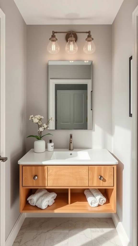 A stylish floating vanity with a modern design in a half bathroom.