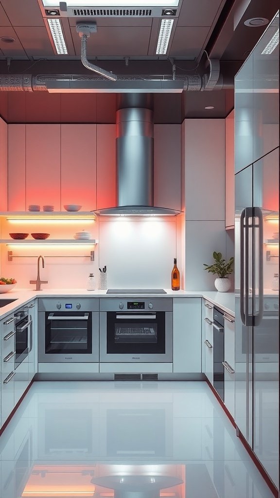 A modern kitchen with sleek appliances and a stylish layout.