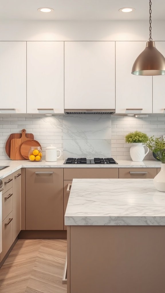 Modern kitchen with high-pressure laminate countertops and stylish decor.