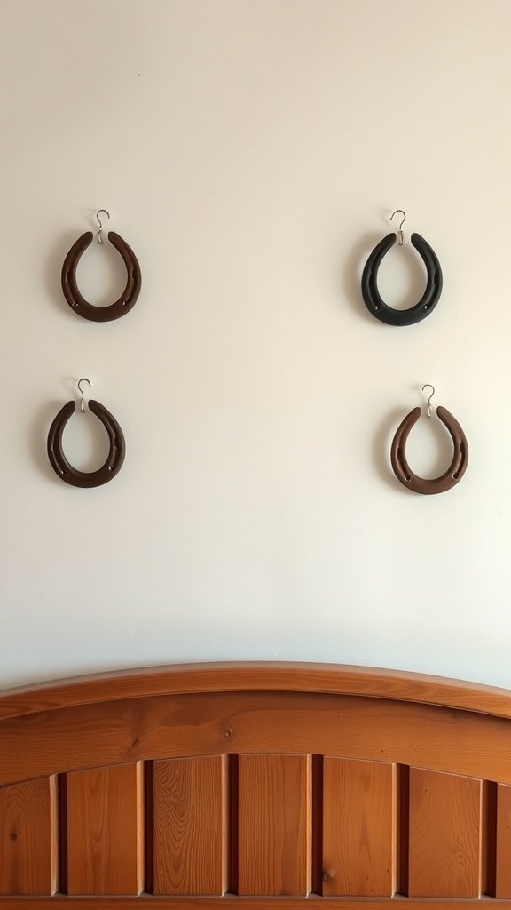 Horseshoe wall decor in a western-themed bedroom