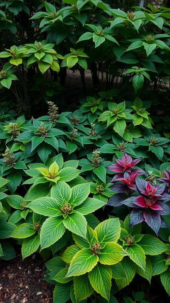A variety of lush hosta plants with vibrant green foliage.