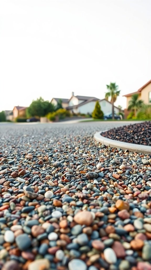 Decorative gravel driveway with various colored stones