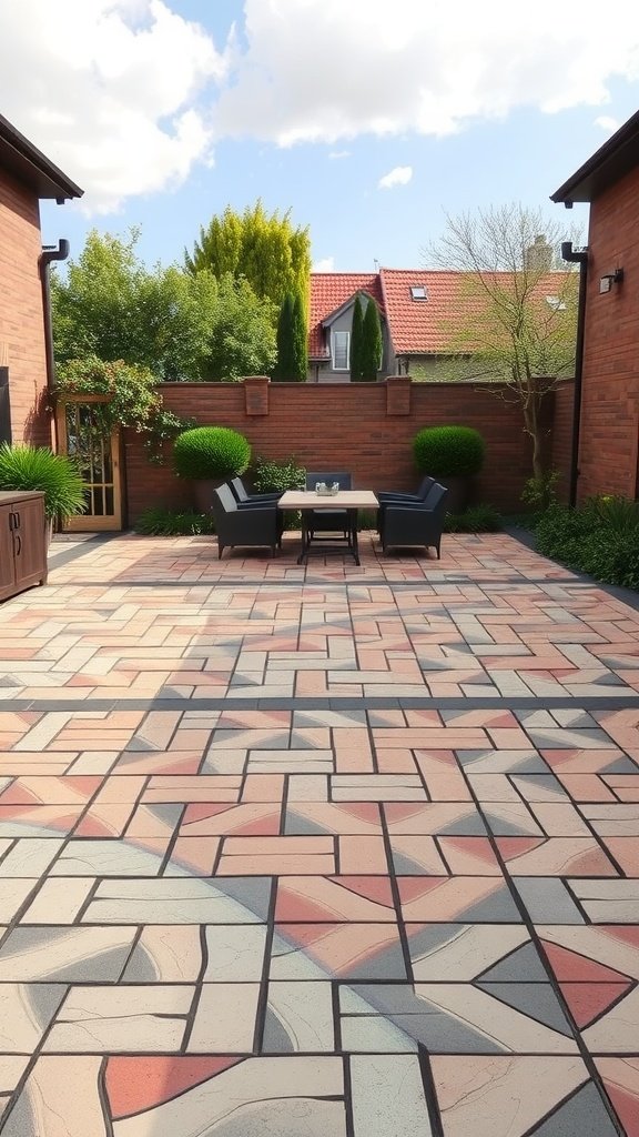 Colorful interlocking tiles forming a stylish patio area
