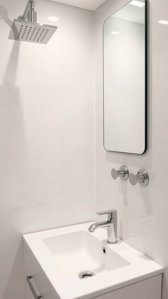 Modern faucet and showerhead in a minimalist half bathroom