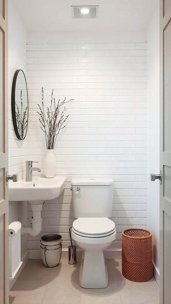 Modern minimalist half bathroom with a clean design.