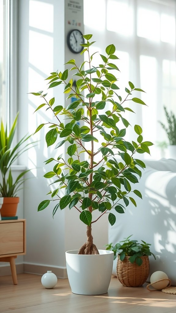 A Money Tree plant in a bright room with natural light.