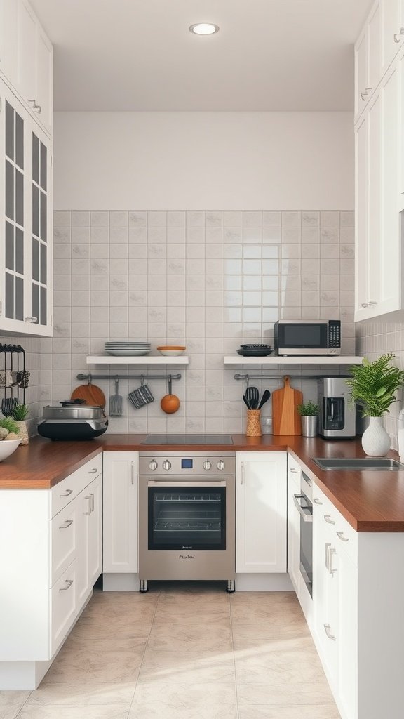 Cozy kitchen layout featuring efficient cabinet and pantry design.