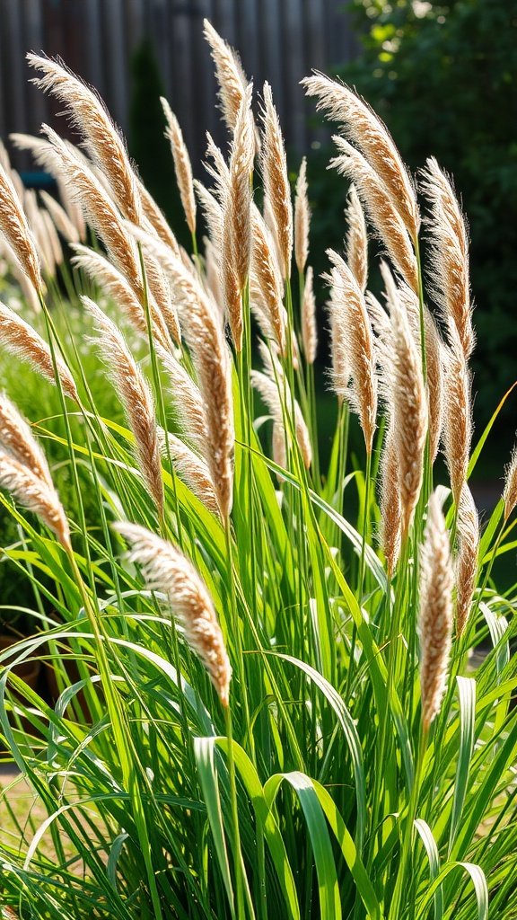 Ornamental grasses swaying in the wind, showcasing their texture and movement.
