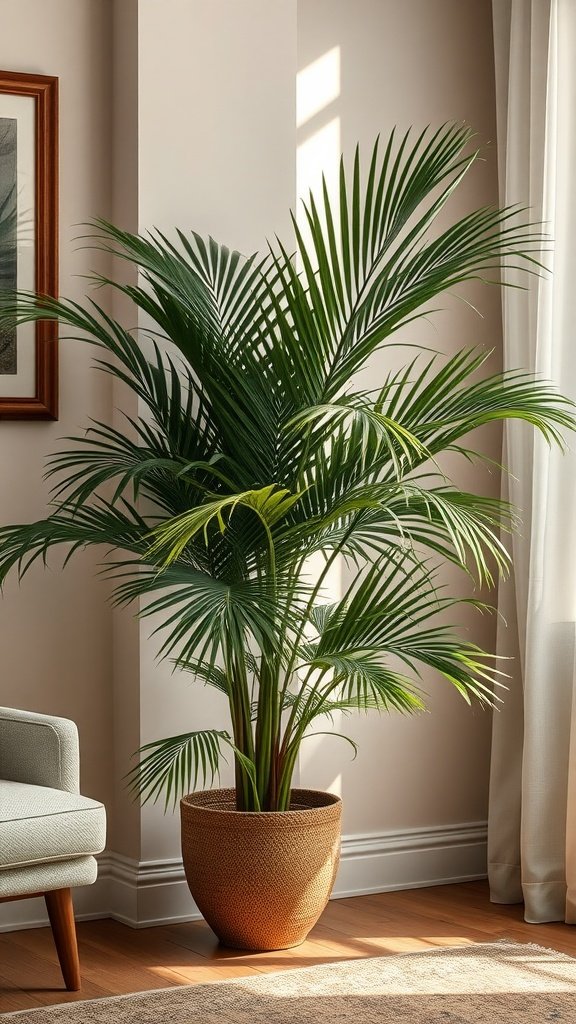 A lush Parlor Palm in a cozy corner of a living room