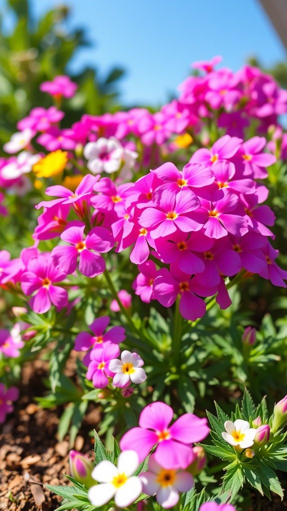Vibrant pink Phlox flowers blooming in a sunny garden.