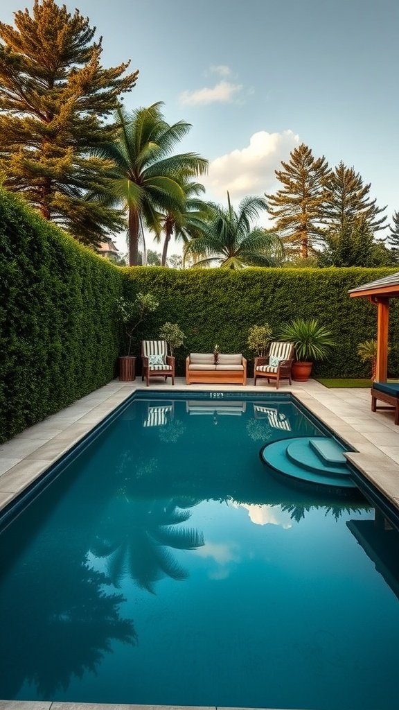 A small plunge pool surrounded by greenery, perfect for a private retreat.