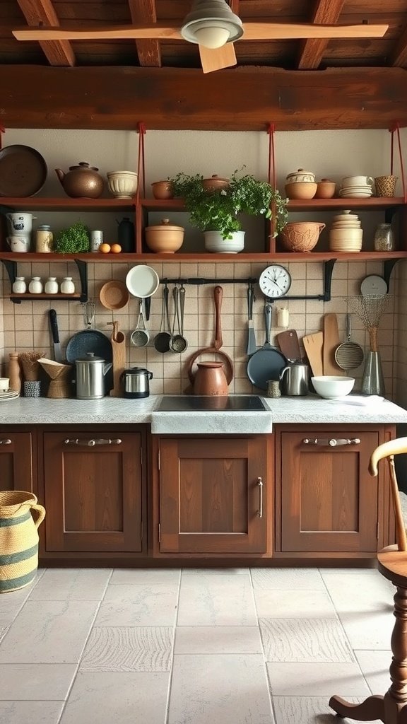 Rustic kitchen with wooden cabinets and stone countertops