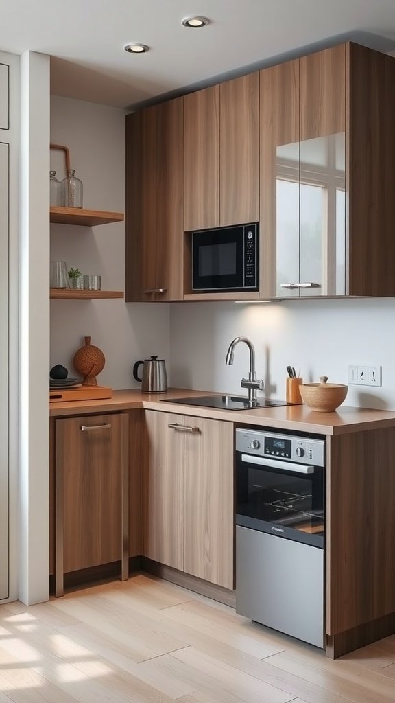 A small kitchen featuring a modern cabinet layout and appliances.