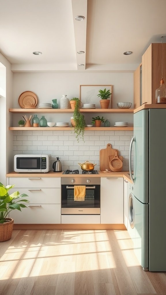 A modern kitchen with eco-friendly appliances and stylish decor.