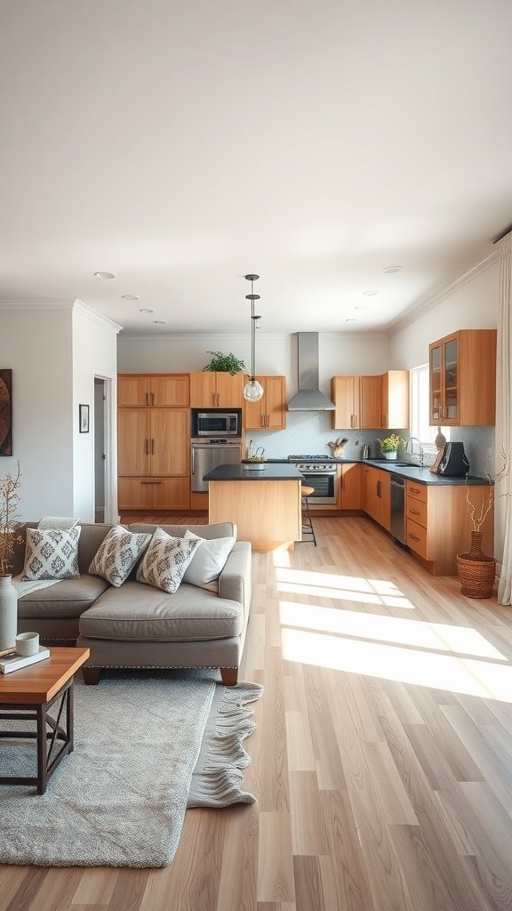 A modern kitchen featuring tan lower cabinets and white upper cabinets, creating a two-tone effect.